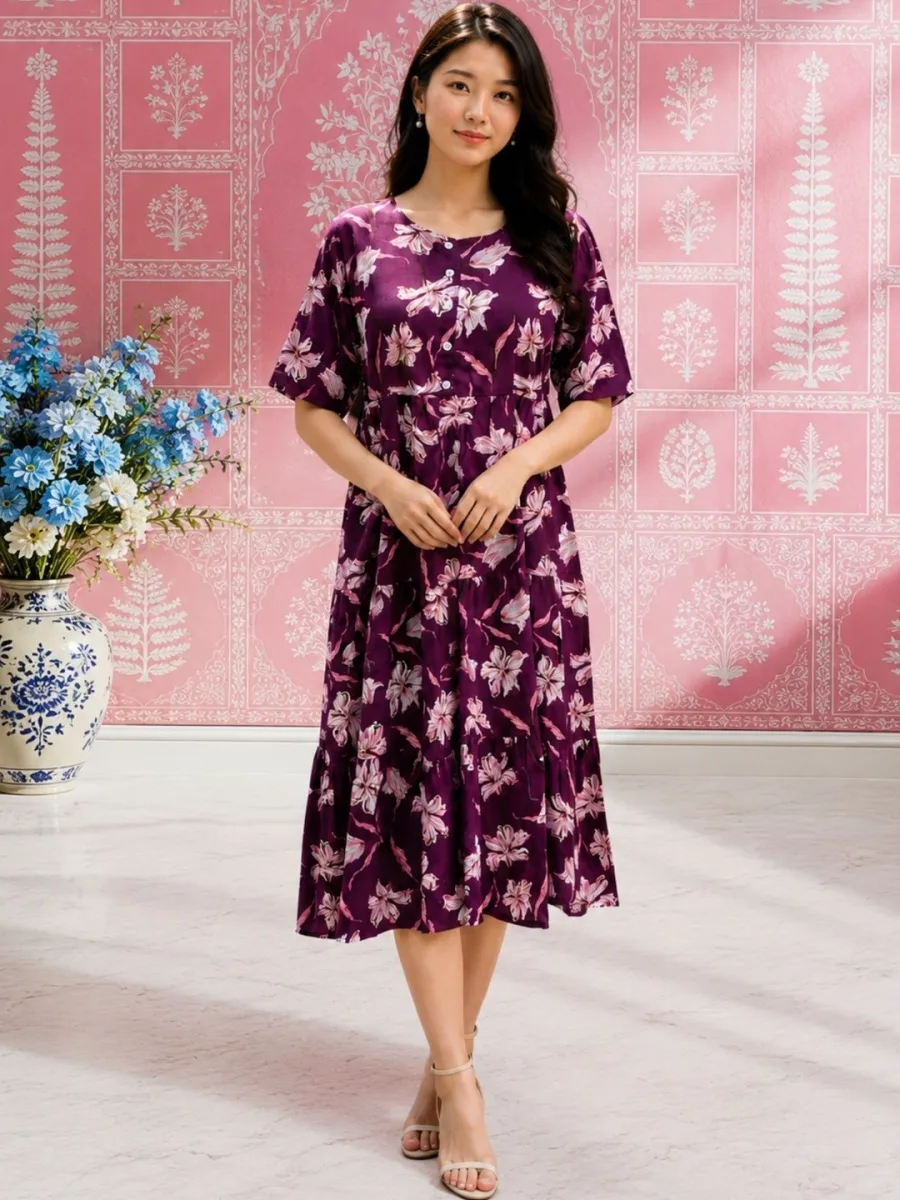 Floral Print A-Line Midi Dress