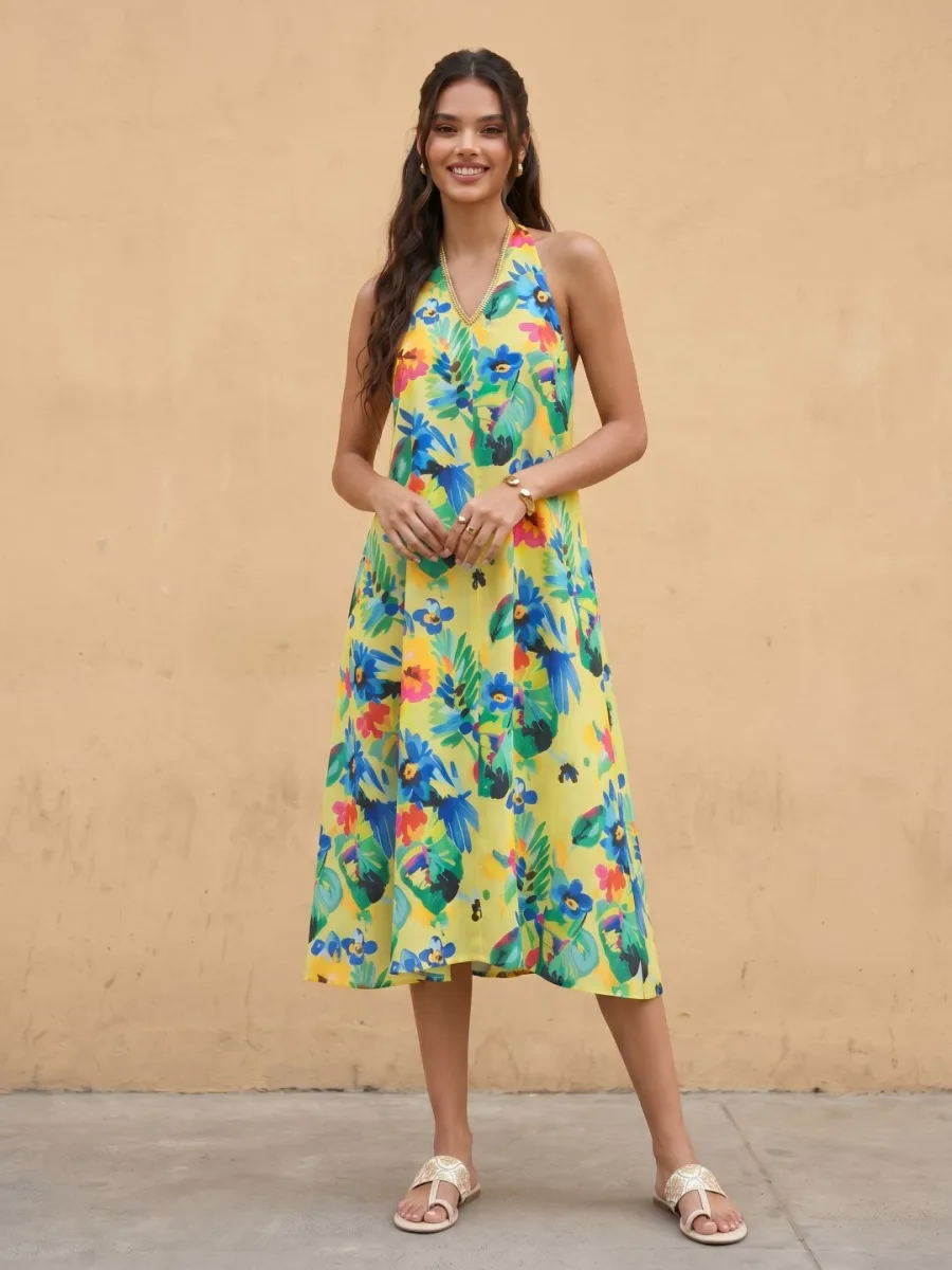 Floral A-Line Midi Dress