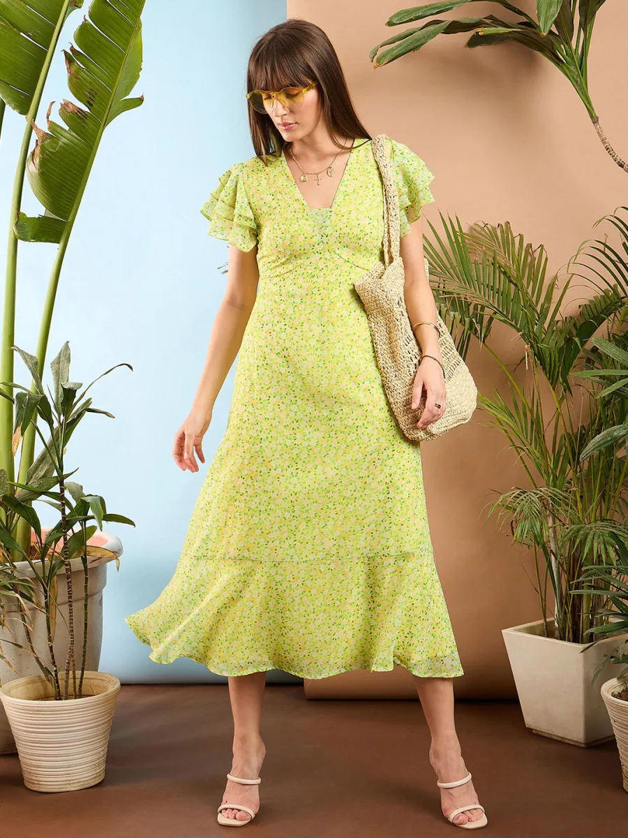 Floral Print A Line Midi Dress