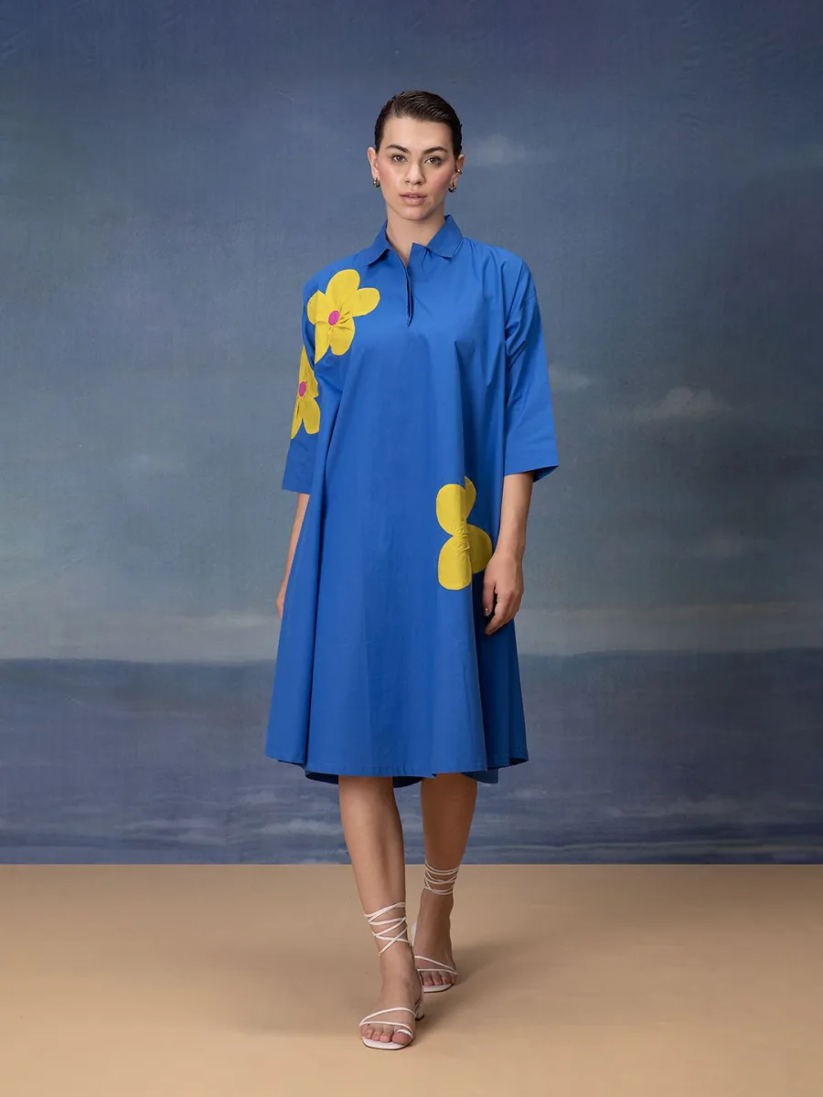 Shirt Collar A-Line Midi Dress