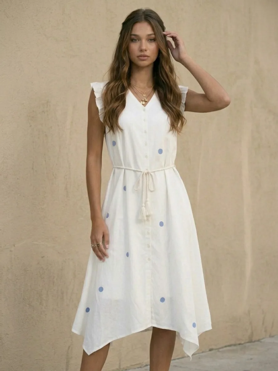 Polka Dot Print A-Line Dress