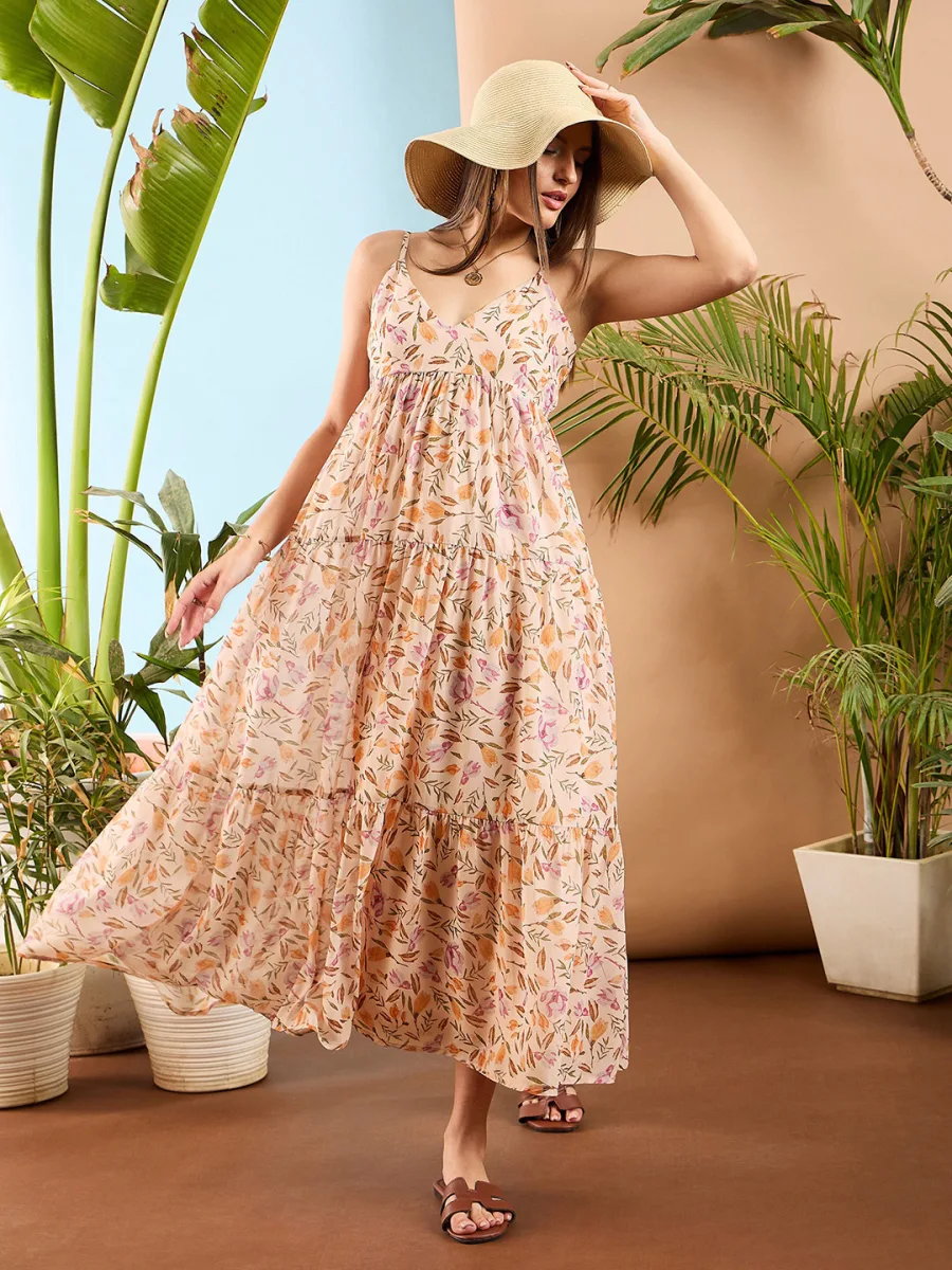 Floral Print Tiered Maxi Dress