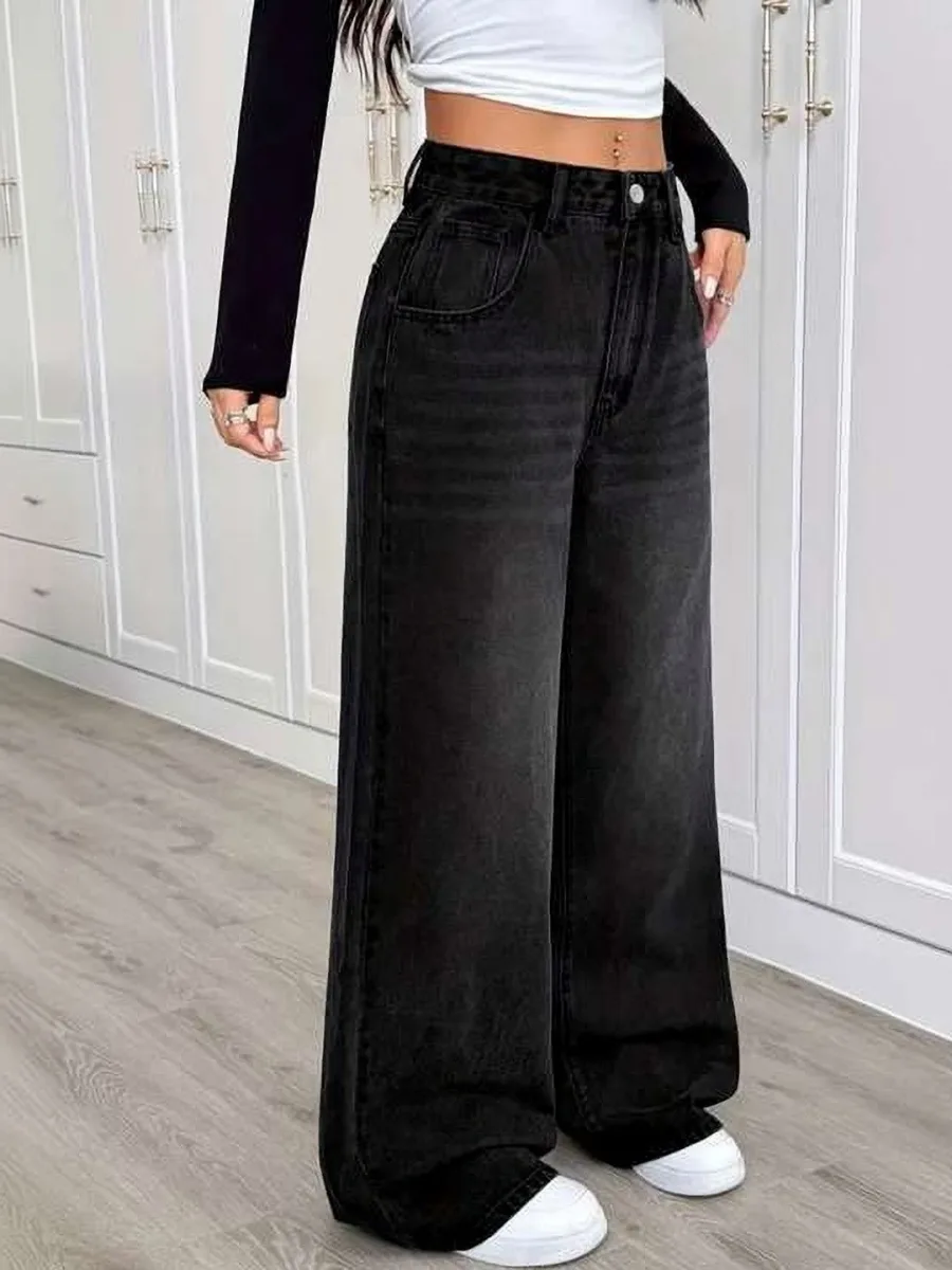 Women Wide Leg Mid-Rise Jeans