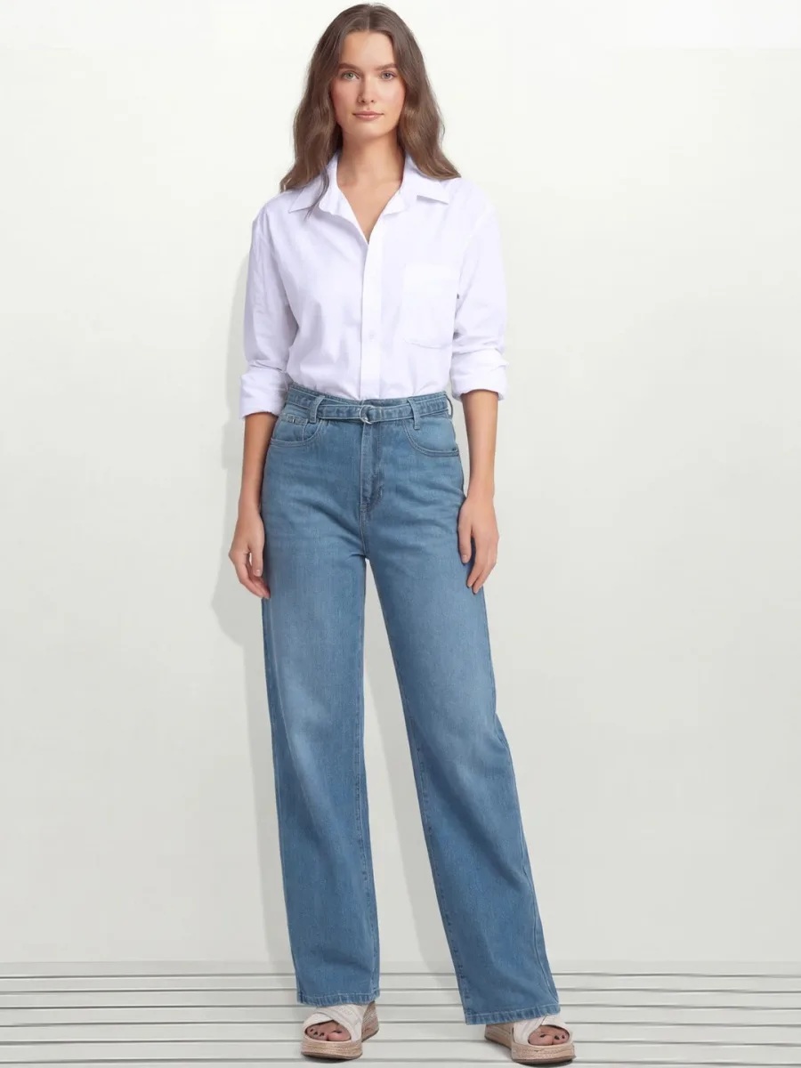 Silky Wide Leg Jeans — Nude