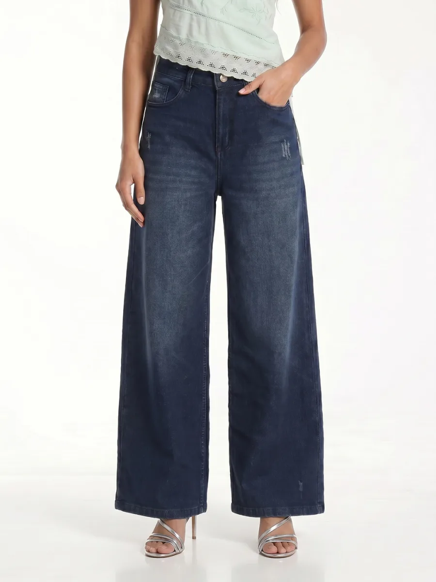 Women Wide Leg Mid-Rise Jeans
