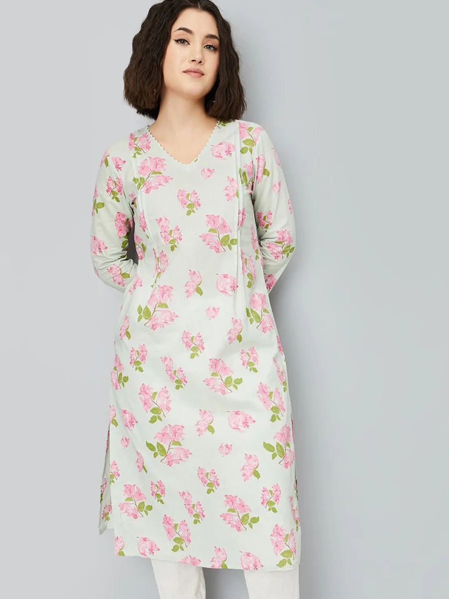 Women Floral Striped Kaftan Kurta