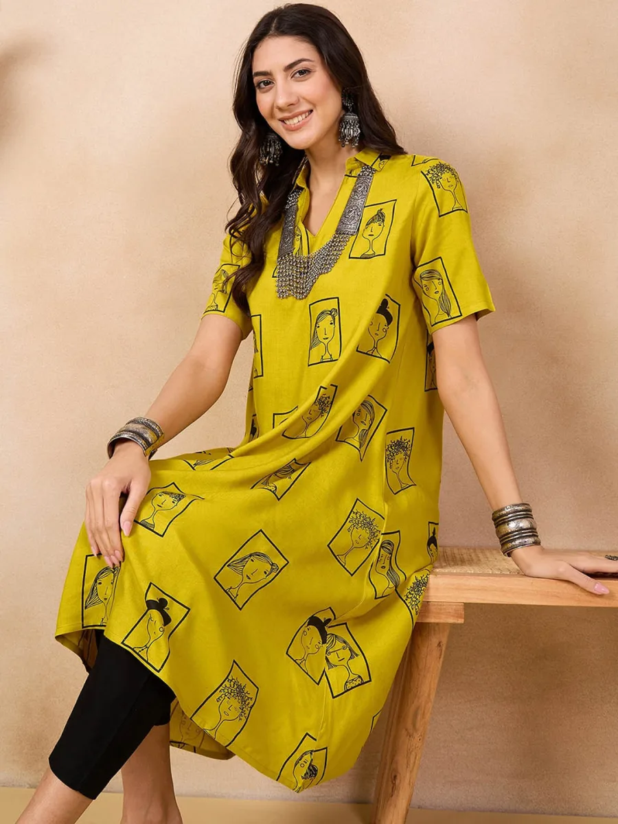 Printed Shirt Collar Kurta