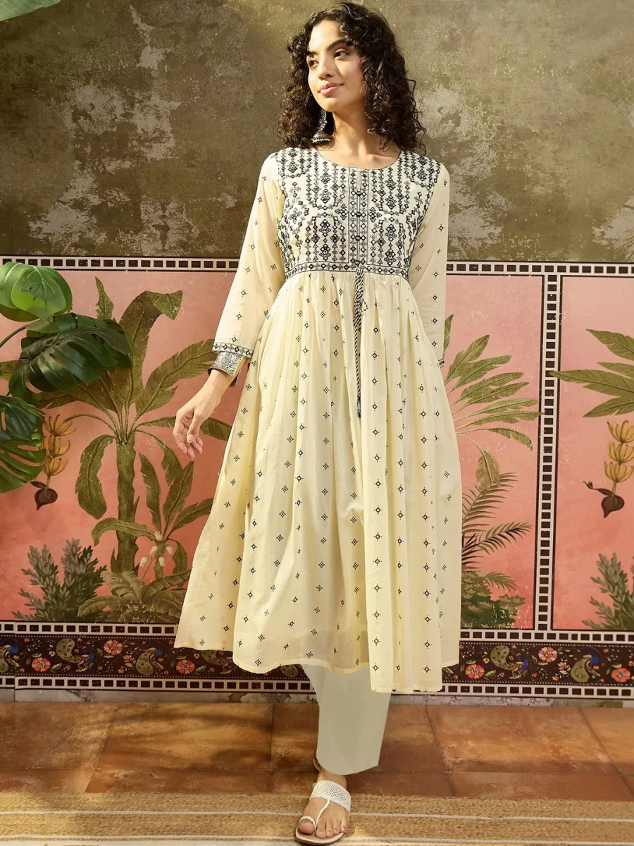 Cream Yoke Design Kurta