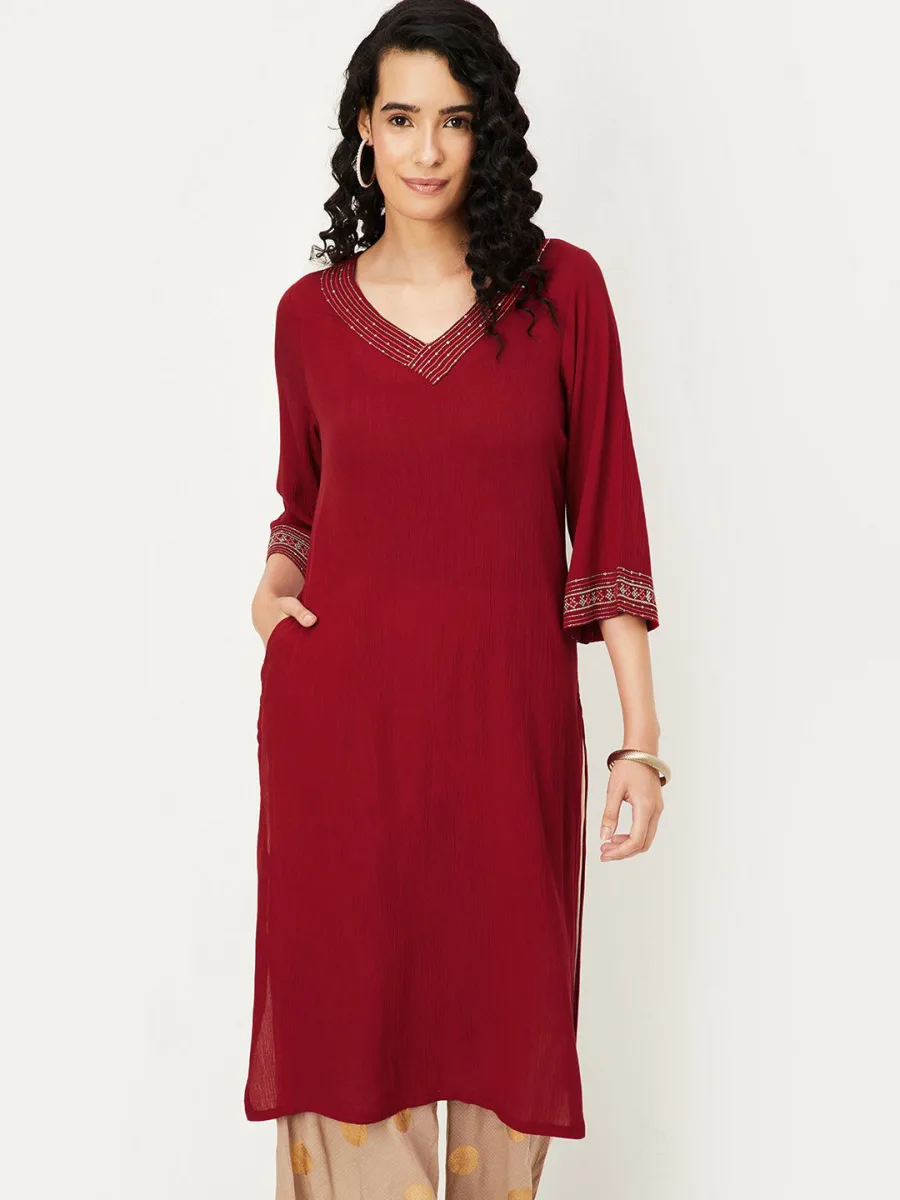 V-Neck Straight Kurta