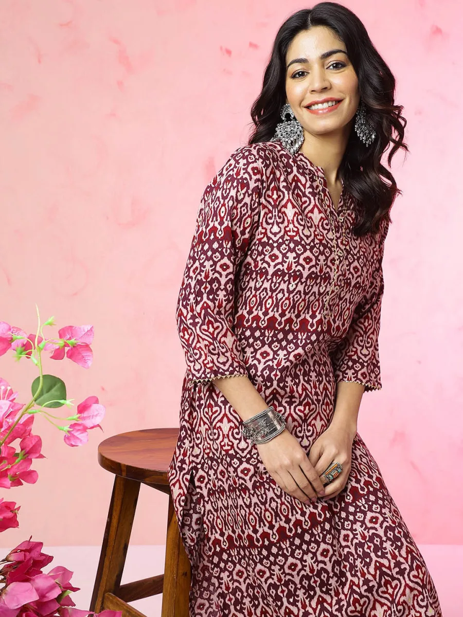 Printed Band Collar Ikat Kurta