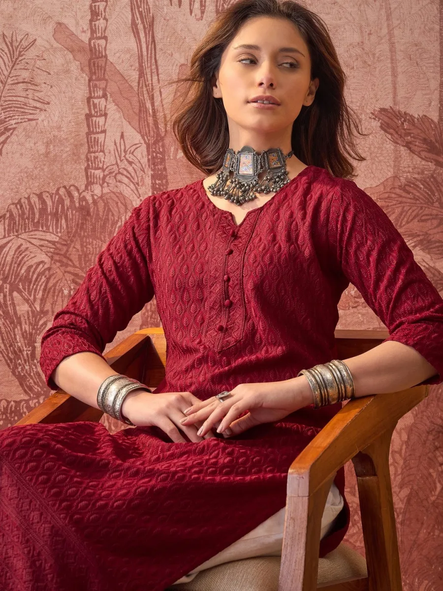 Embroidered Calf Length Kurtas