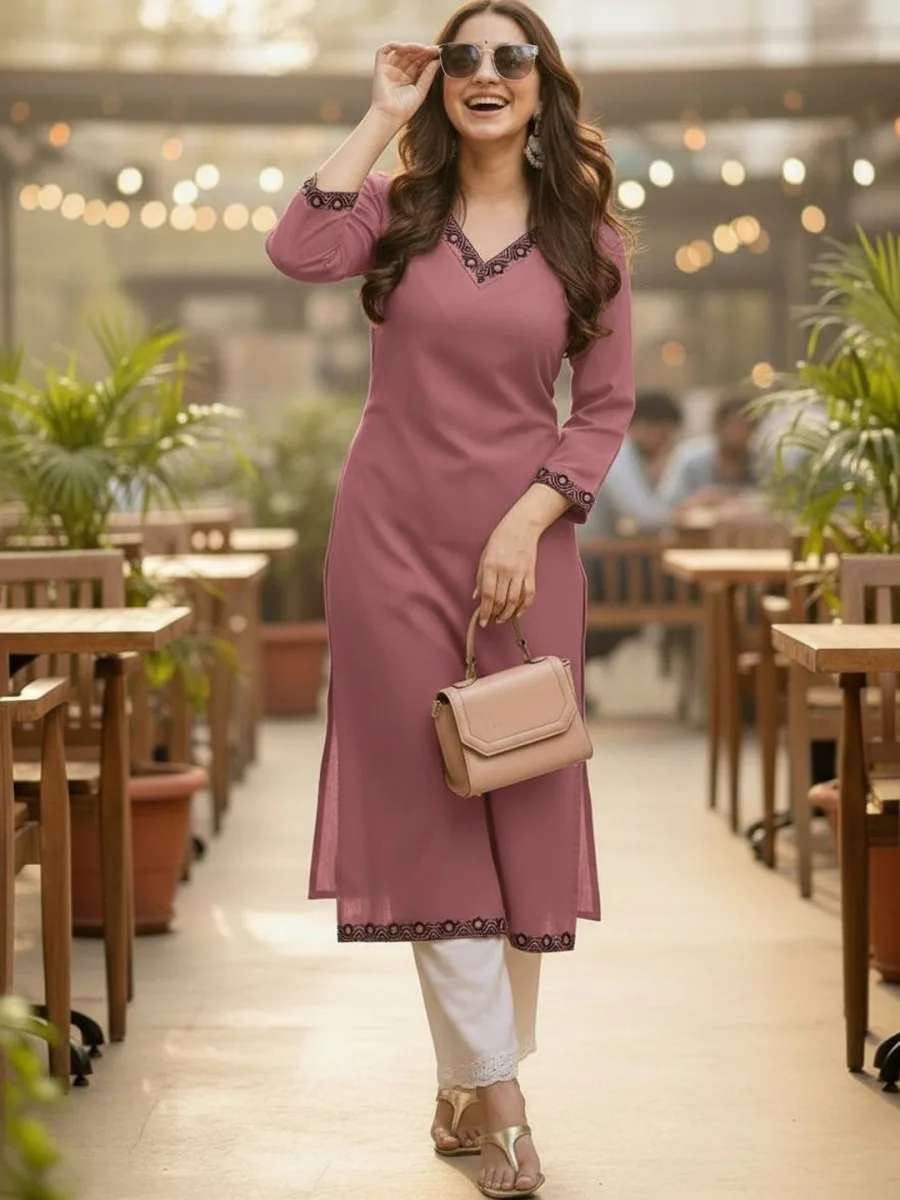 Solid Embroidered Kurta
