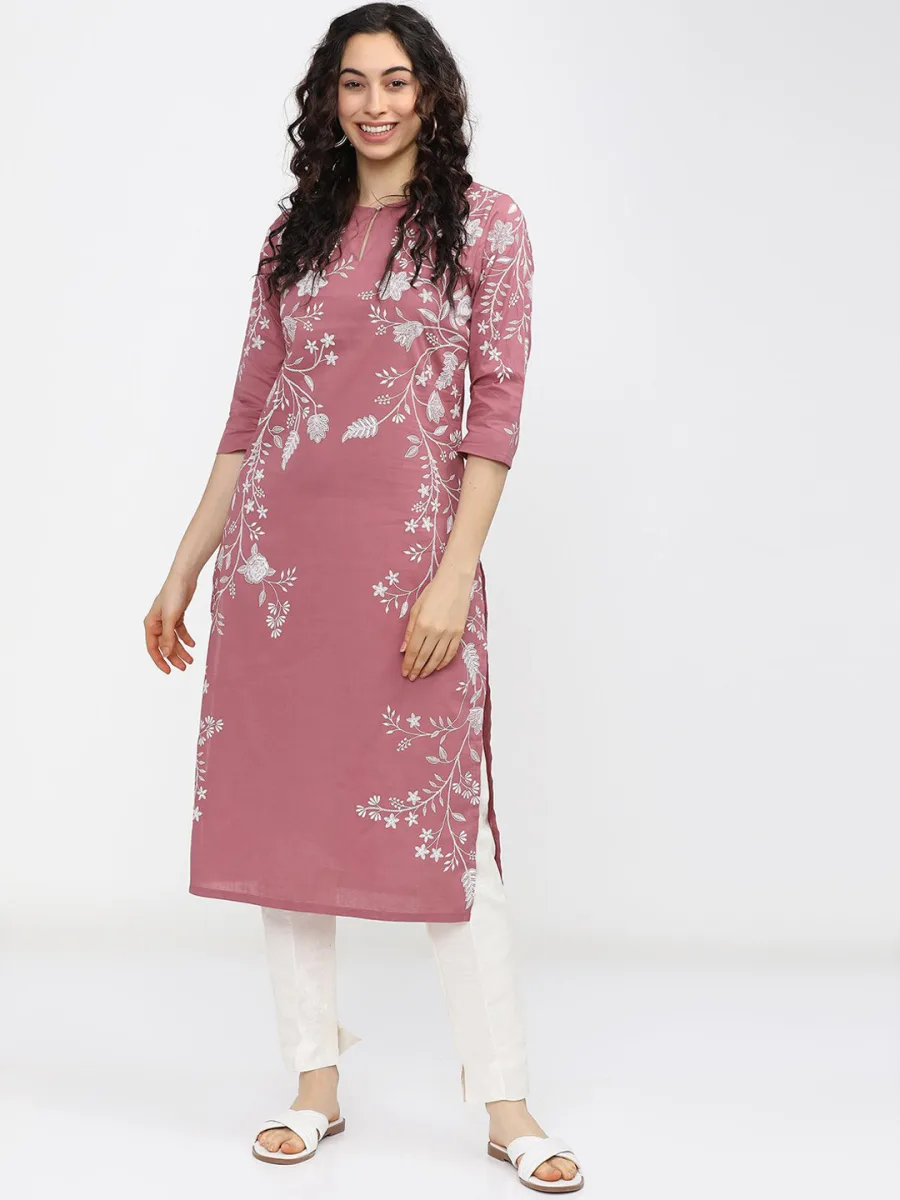 Woman Pink Floral PrintedKurta