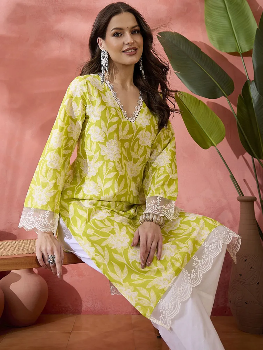 V-Neck Pure Cotton Kurta
