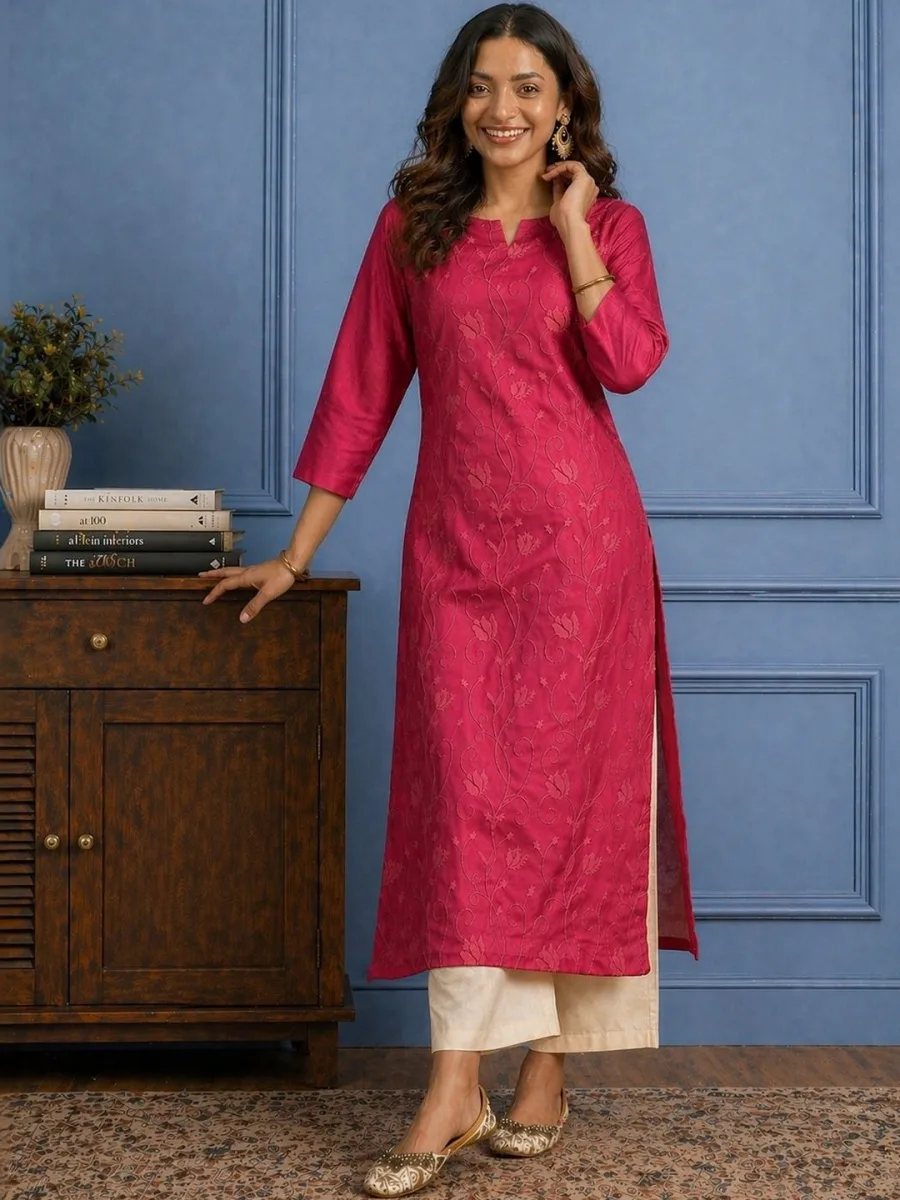 Round Neck Calf Length Kurtas
