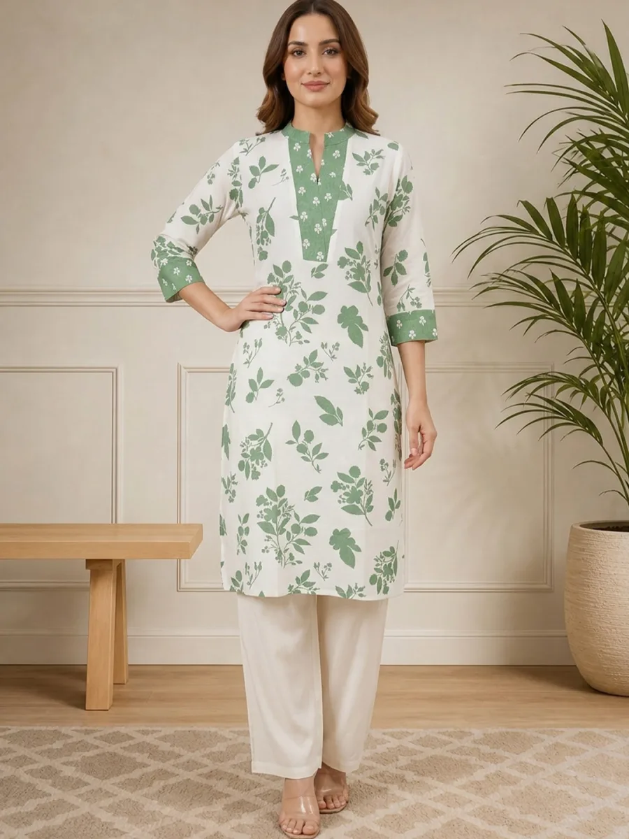Green Floral Cotton Kurta