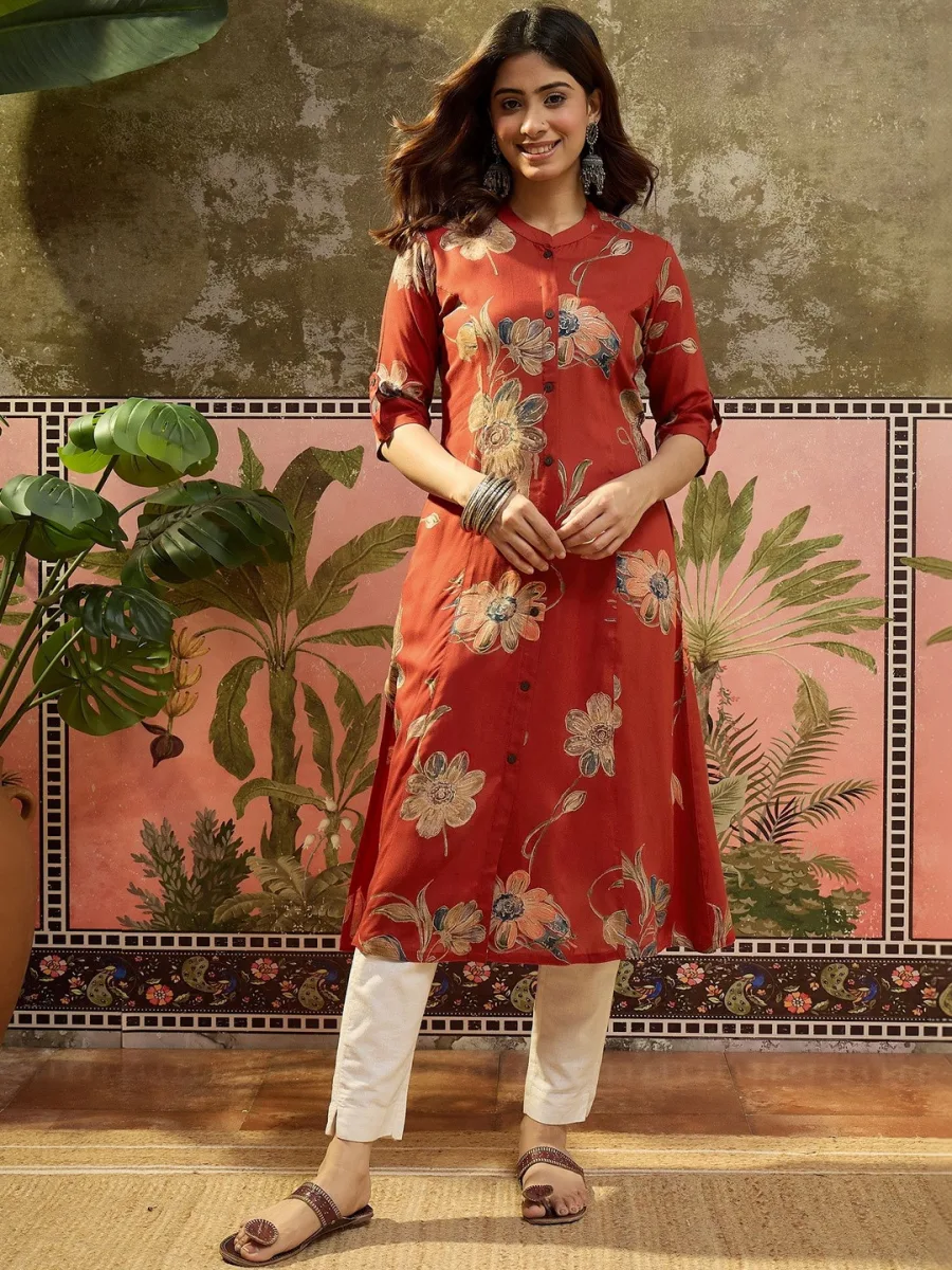 Silky Printed Kurta — Natural
