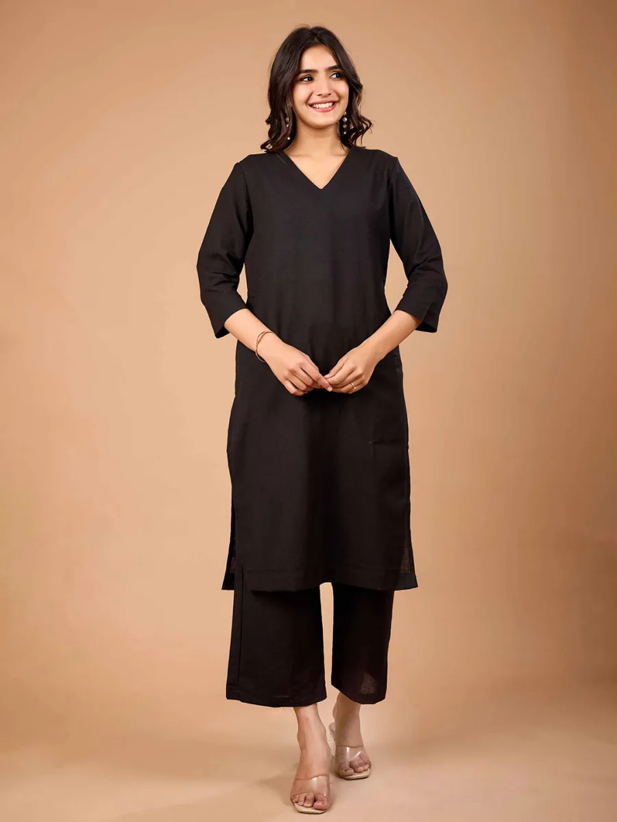 V-Neck Cotton Straight Kurta