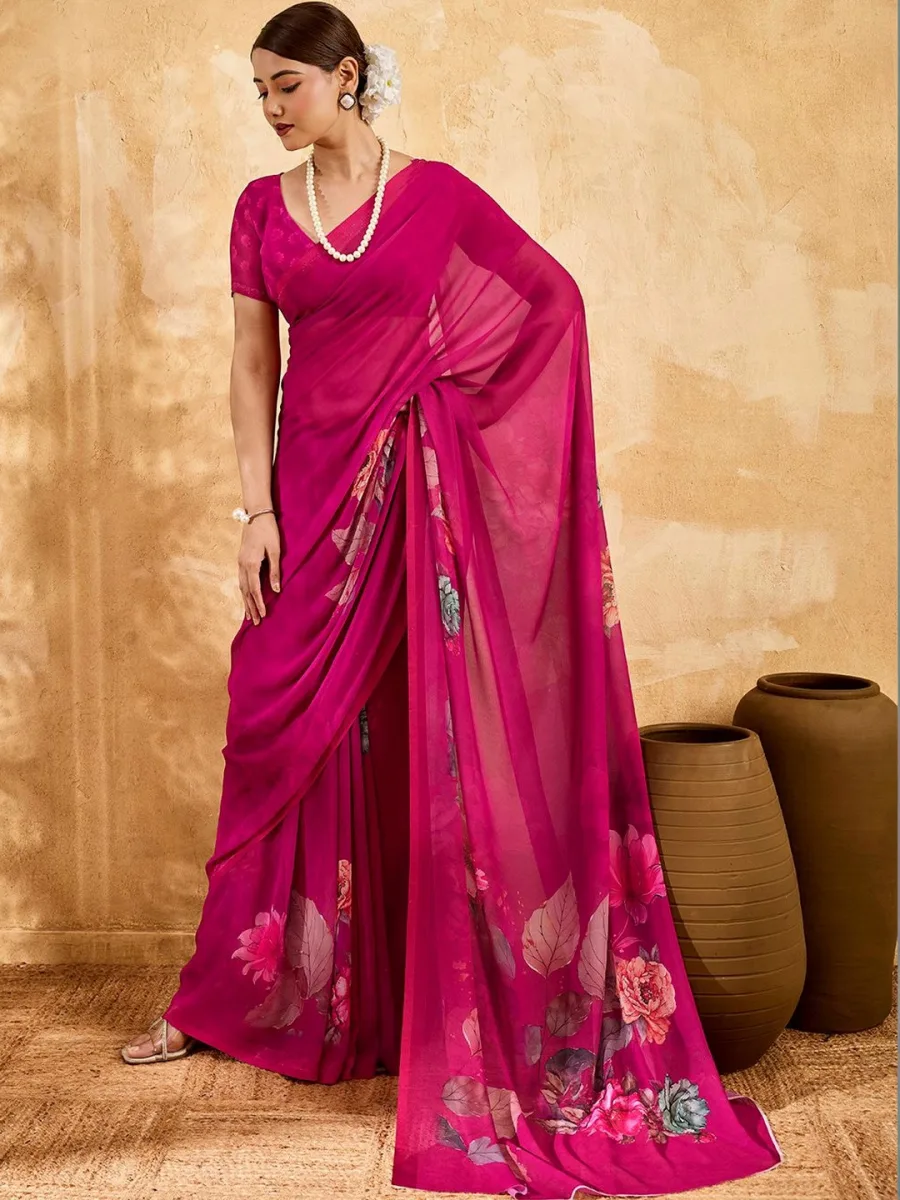 Pink Geogette Printed Saree
