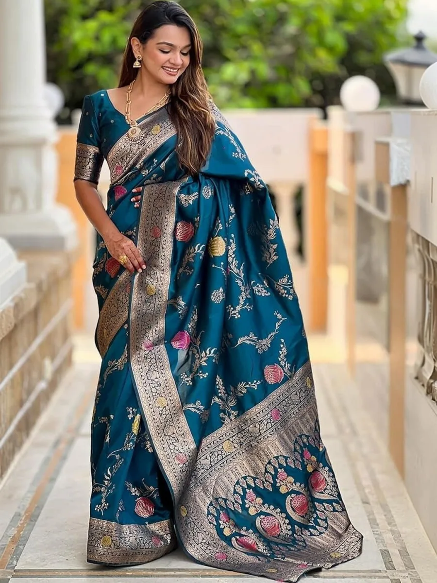 Blue Banarsi Art Silk Saree