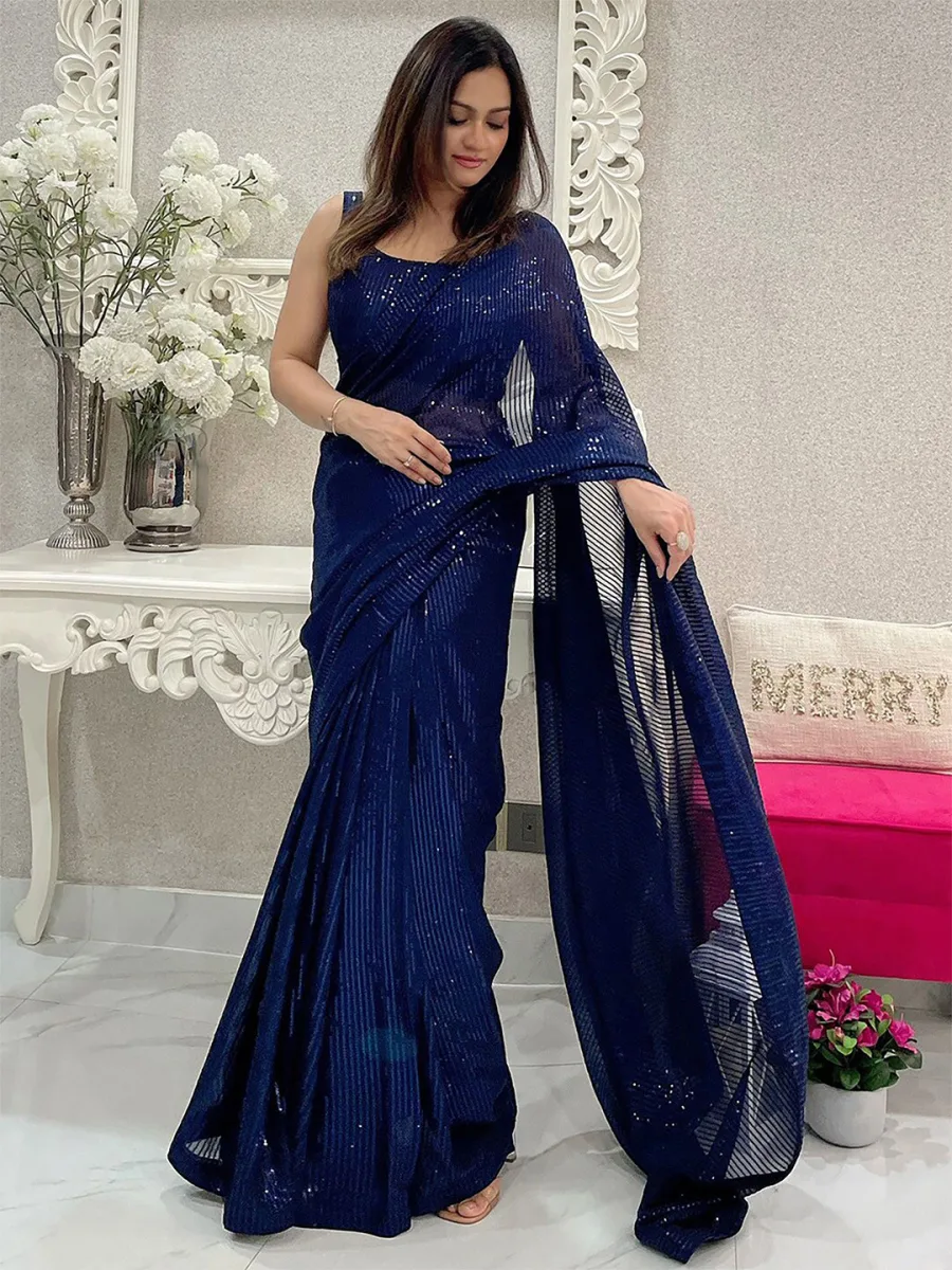 Striped Poly Georgette Saree