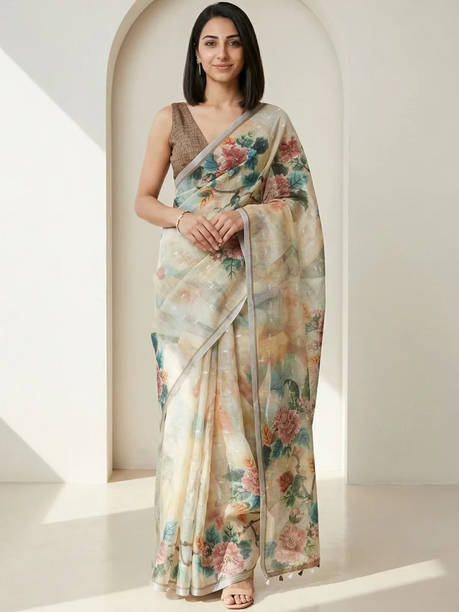 Floral With Geomatric Saree