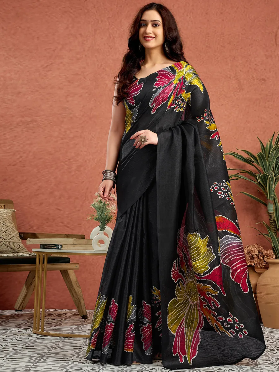 Floral Printed Tussar Saree