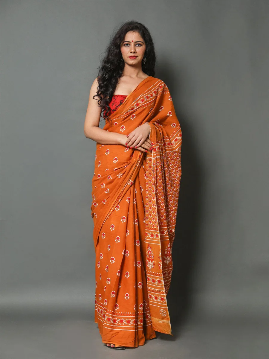 Ethnic Motifs Bagru Pure Cotton Saree
