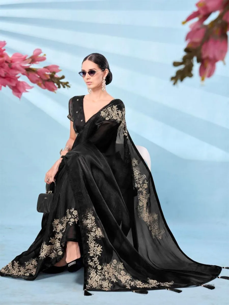 Ethnic Motifs Embroider Saree