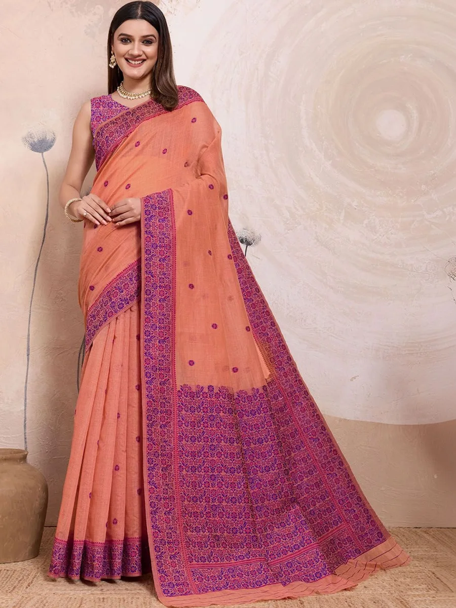 Cotton Saree with Blouse — Natural