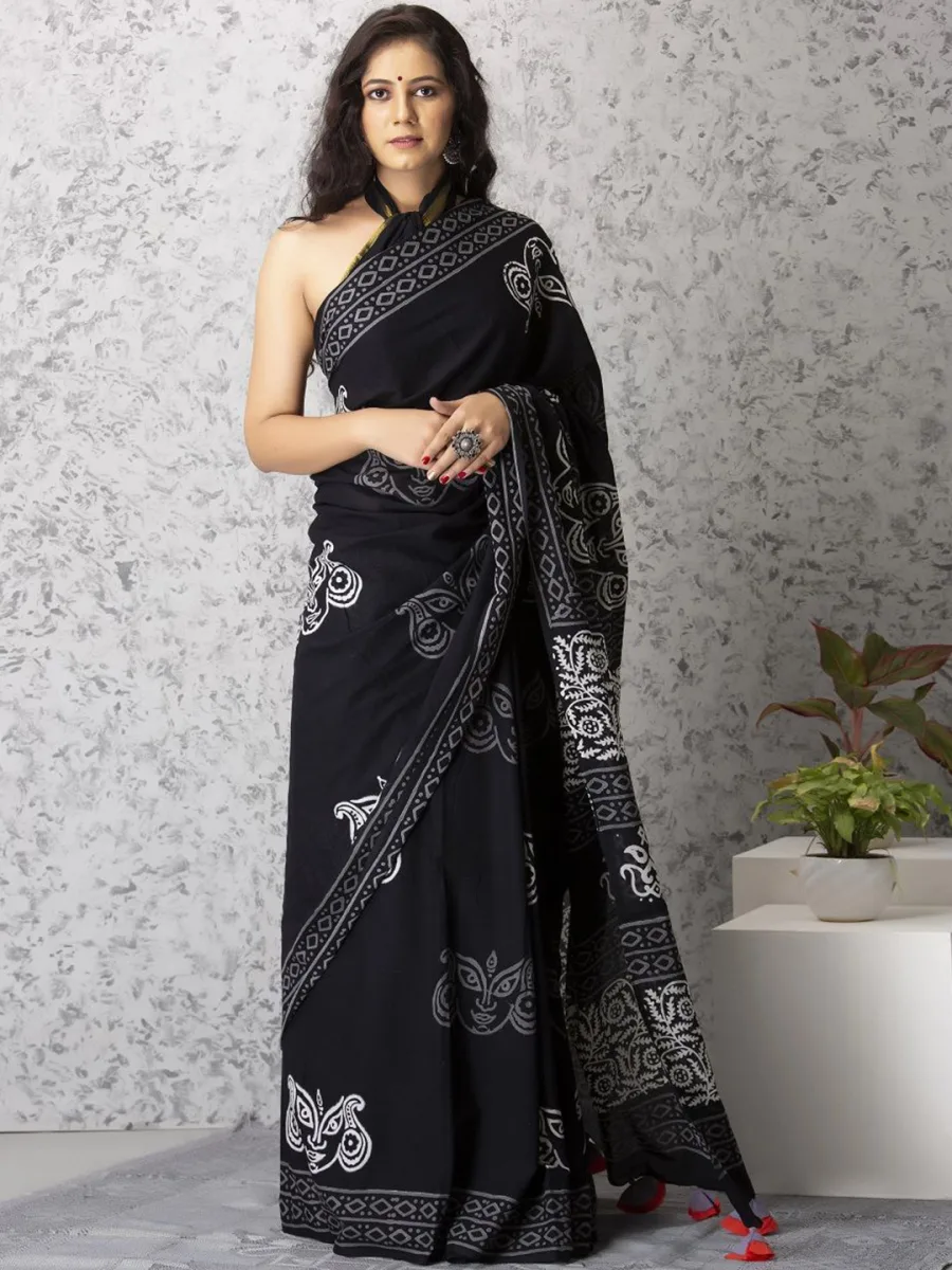 Floral Bagru Pure Cotton Saree