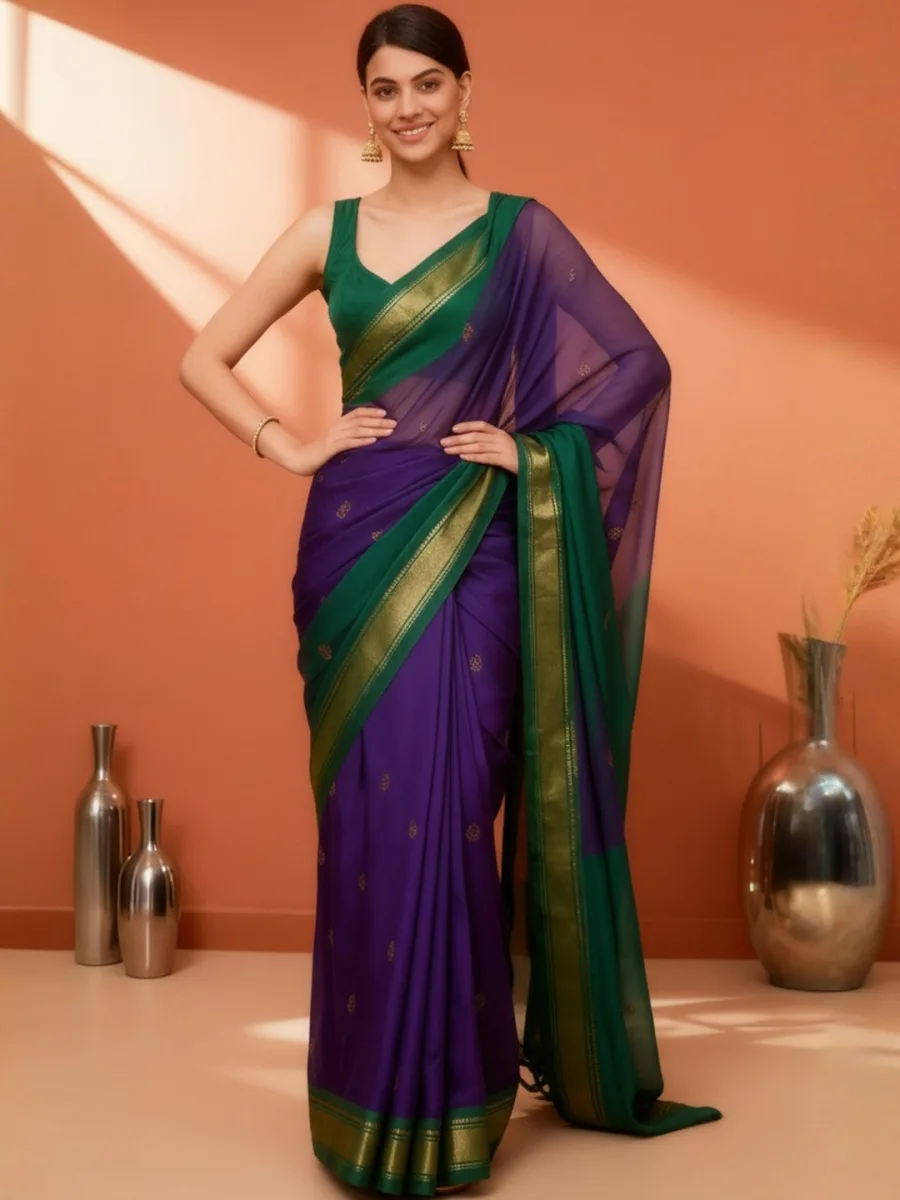 Silk Printed Saree — Ivory