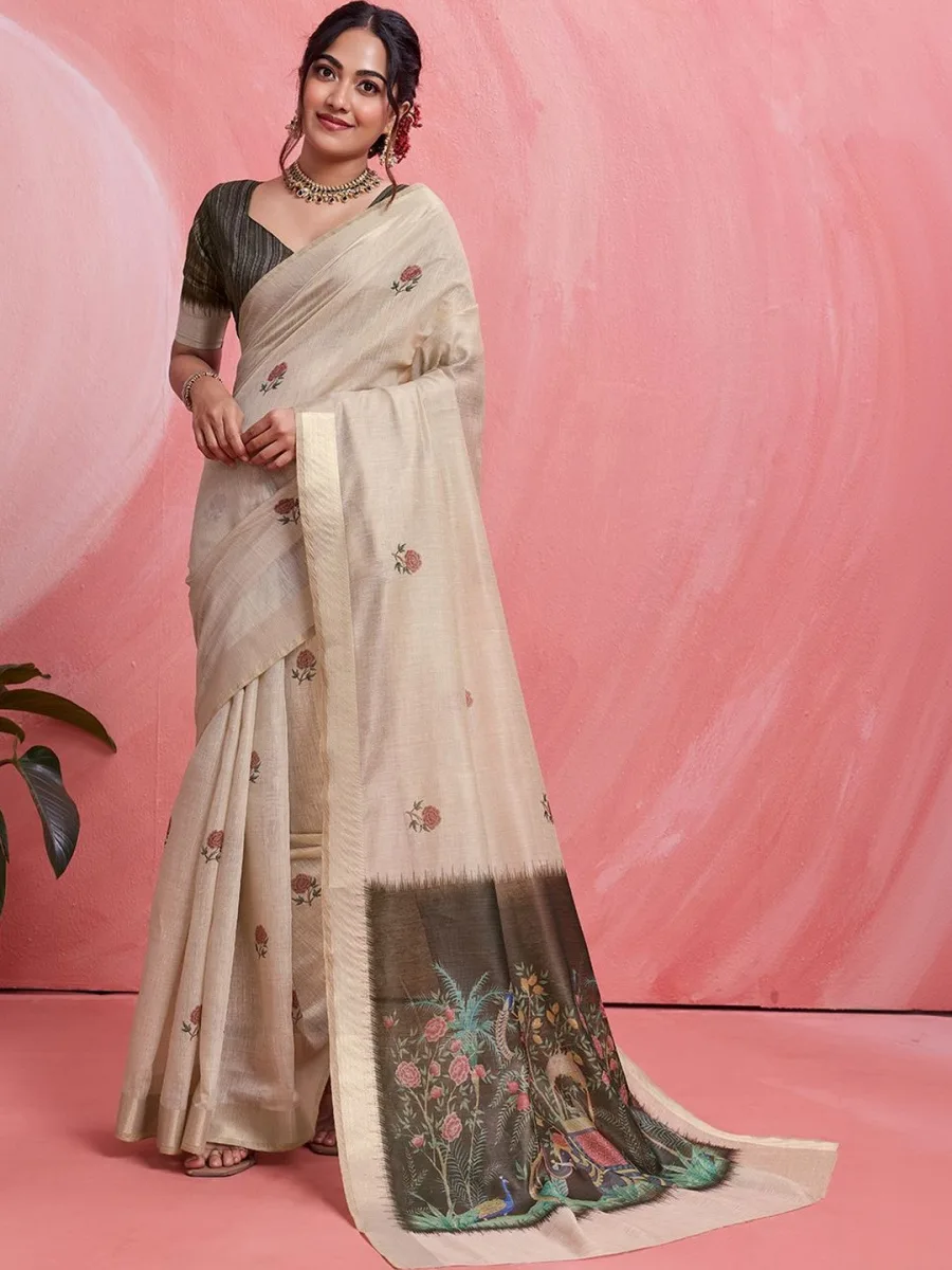 Kanjeevaram Saree with Blouse — Peach