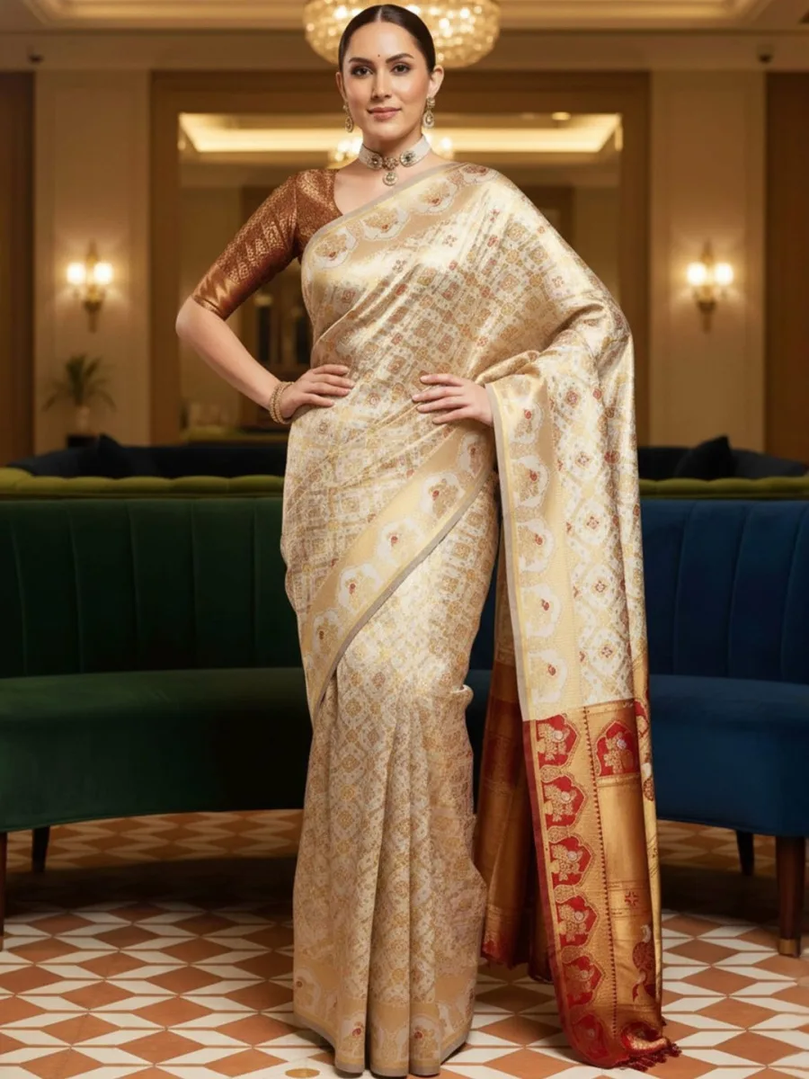 Woven Design Kanjeevaram Silk Blend Saree