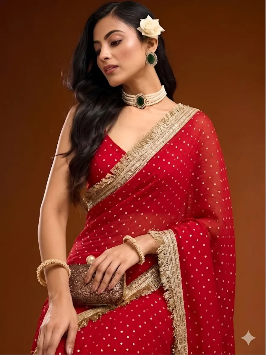 Georgette Printed Saree — Espresso