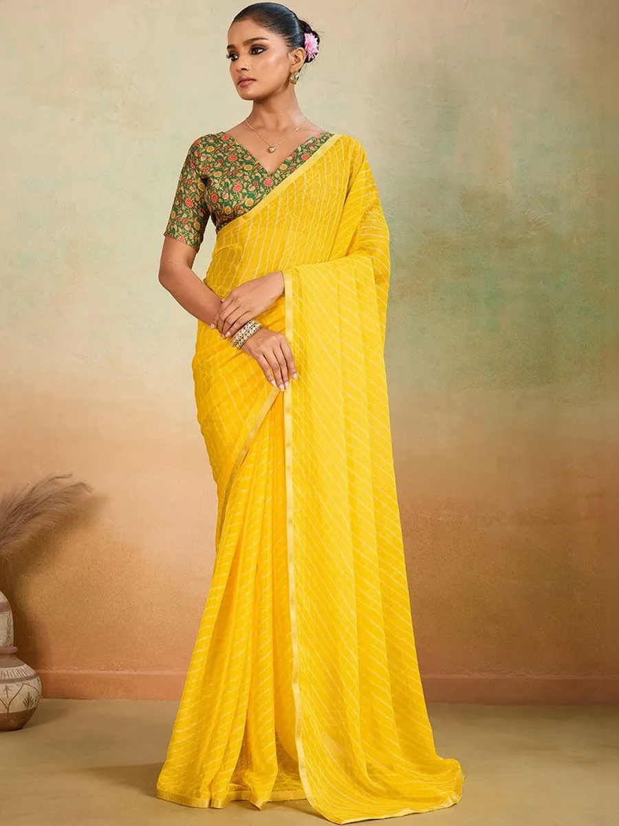 Striped Leheriya Poly Chiffon Saree