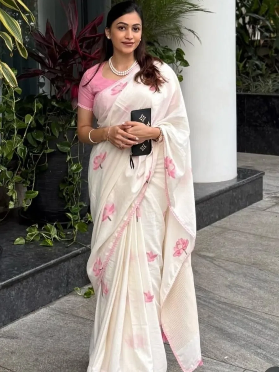 Women linen Cotton Saree
