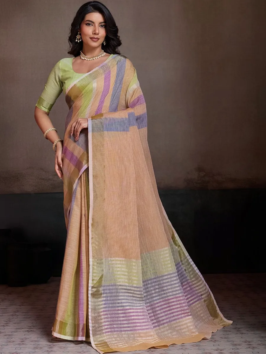 Cotton Designer Saree — Nude