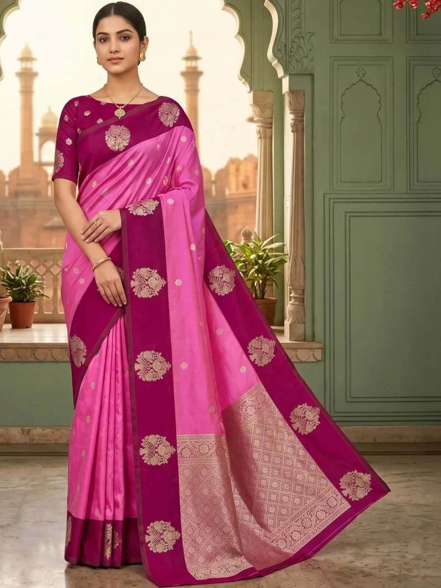 Silk Saree with Blouse — Blush