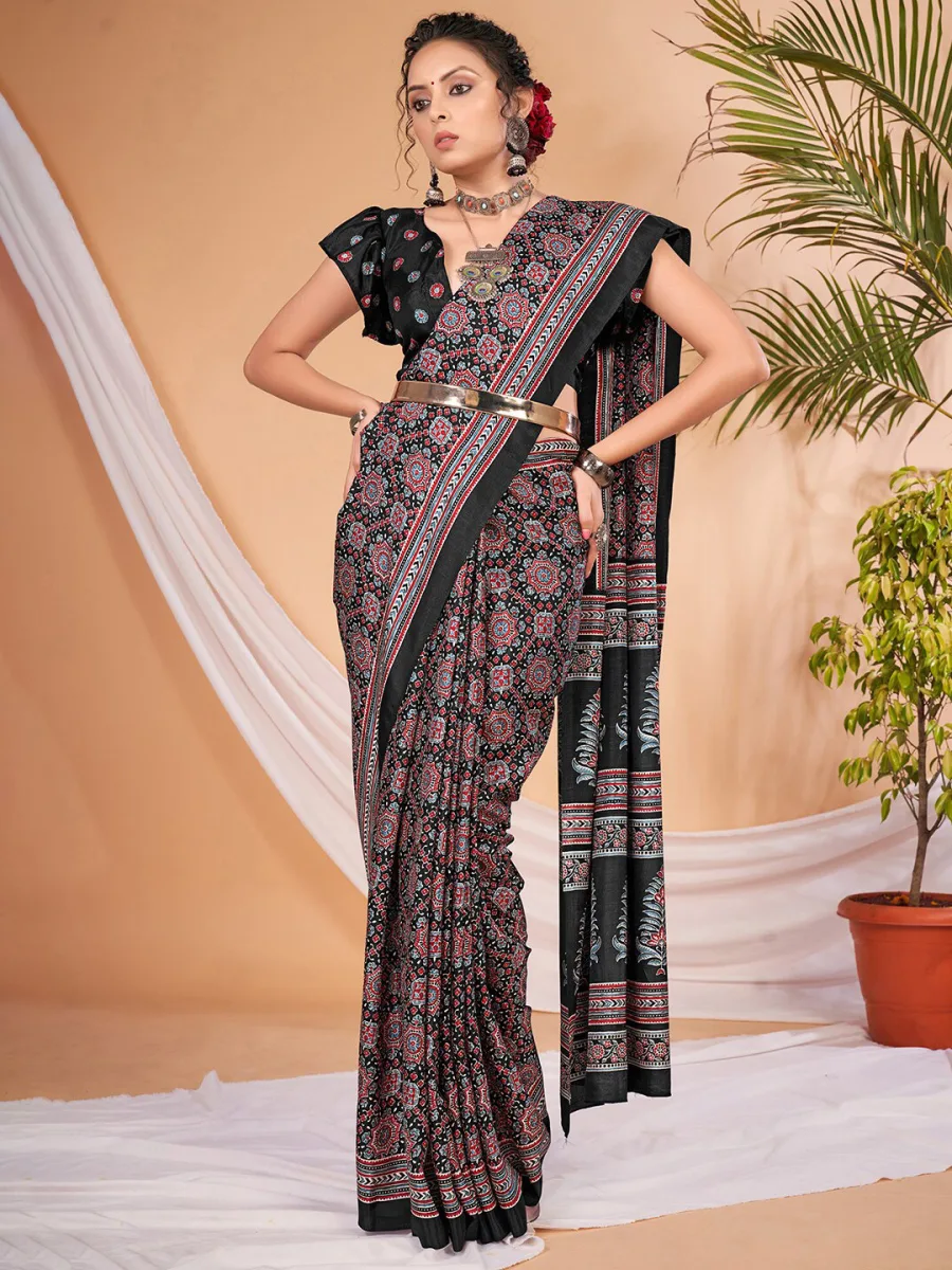 Ajrak Block Print Saree