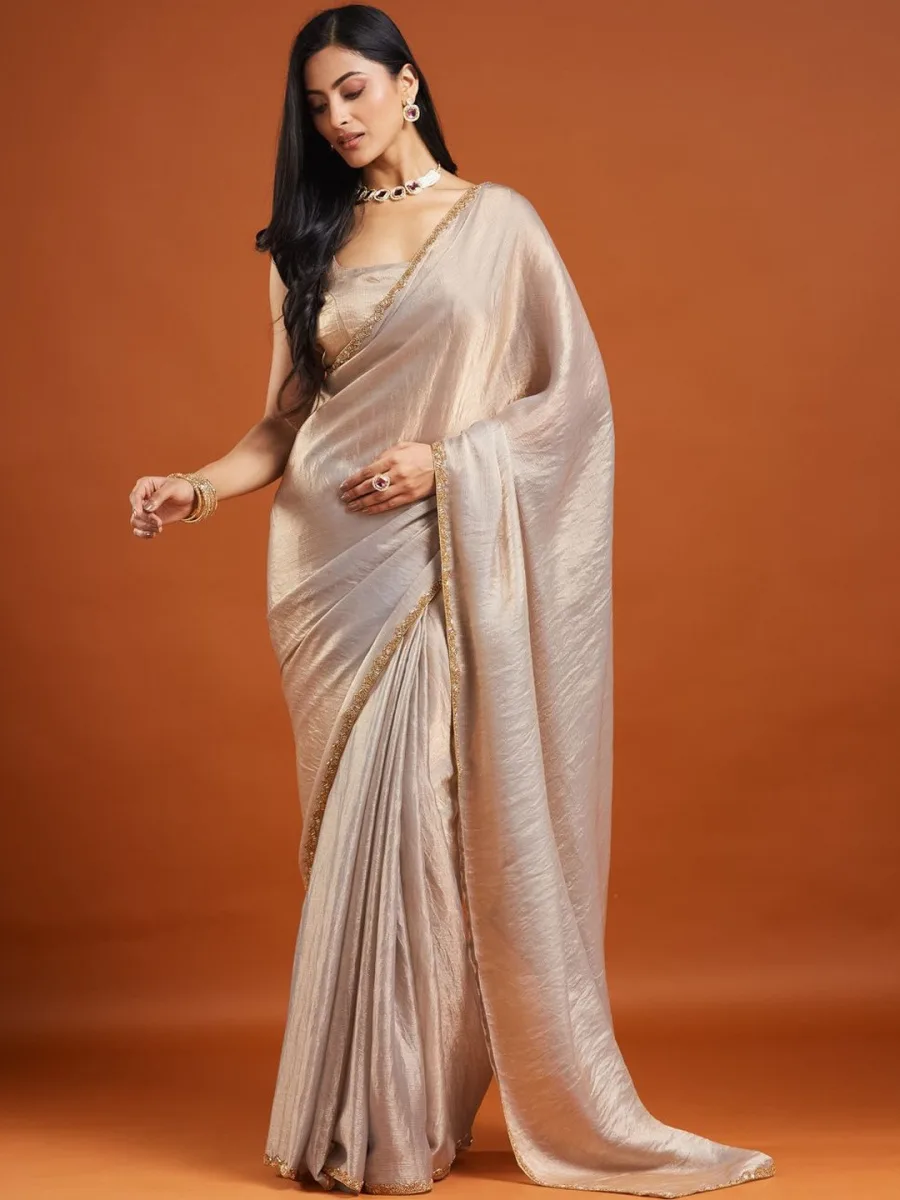 Organza Saree with Blouse — Honey