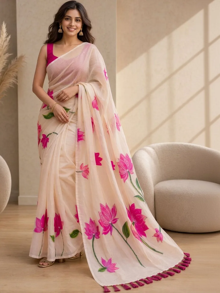 Floral Khadi Pure Linen Saree
