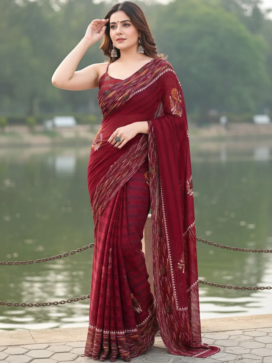 Ethnic Motifs Pure Chiffon Saree