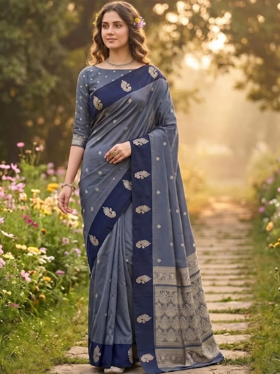 Silk Designer Saree — Peach