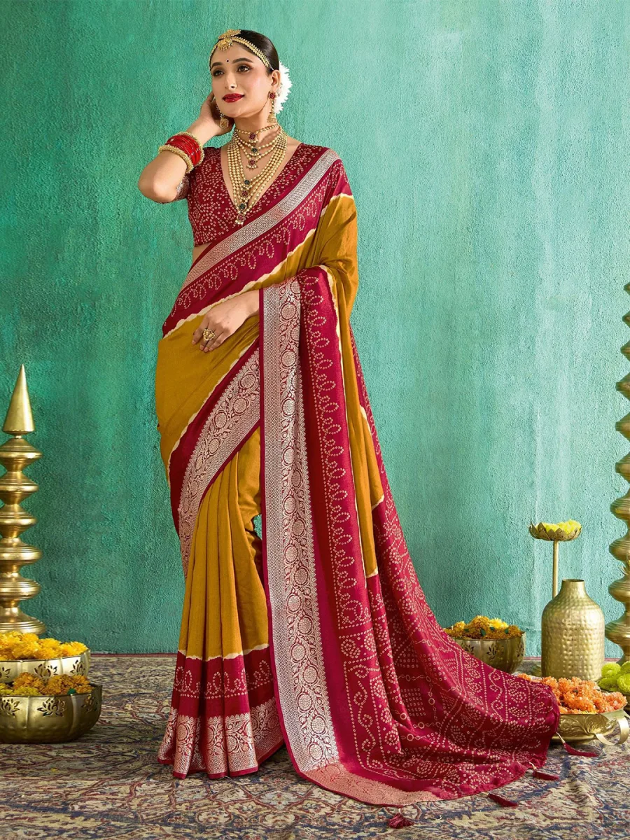 Bandhani Printed Tussar Saree