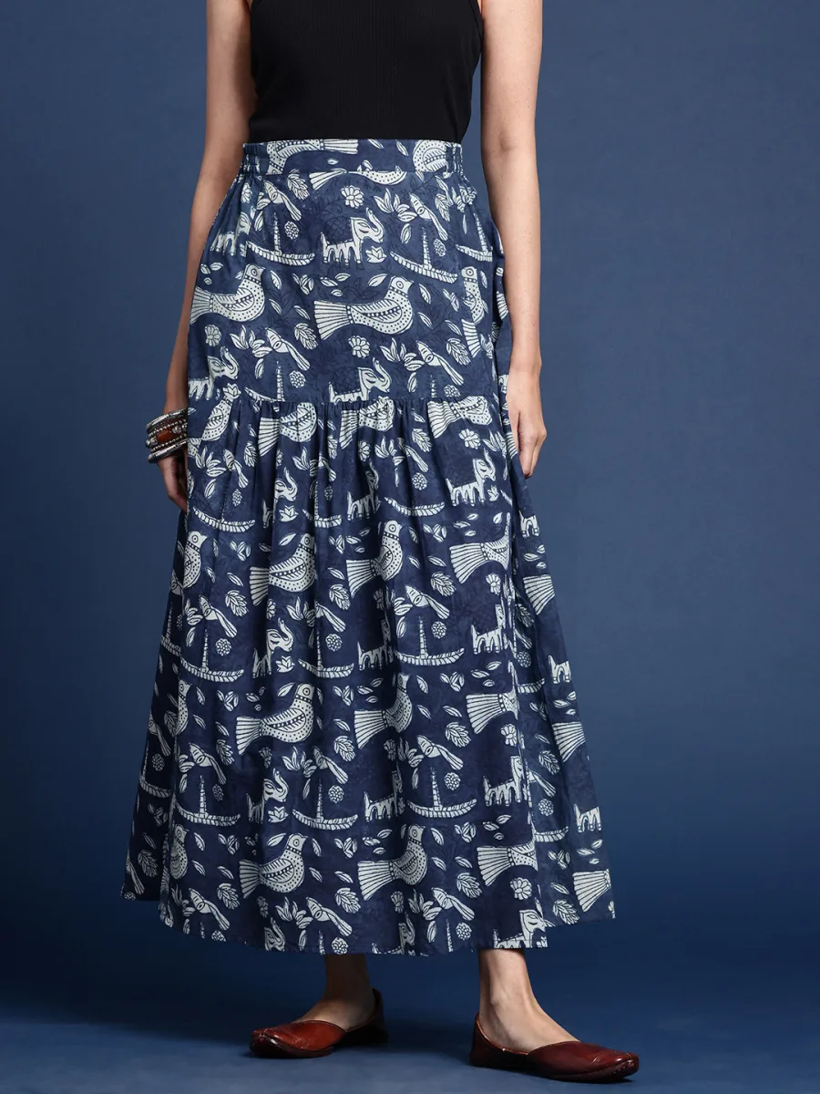 Women Cotton Indigo Maxi Skirt