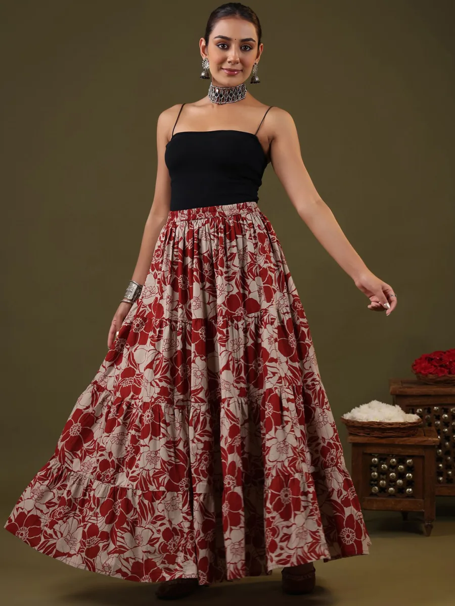 Printed Flared Maxi Skirt