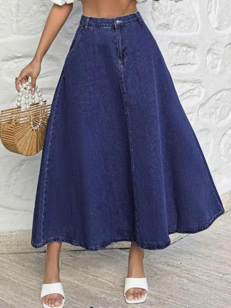 A-Line Denim Midi Skirt