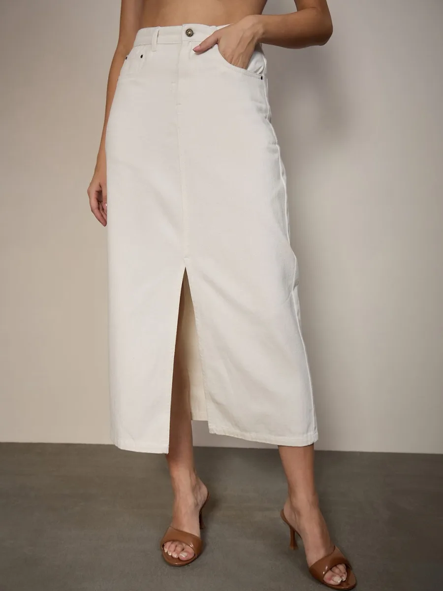 Women Denim Midi Straight Skirt