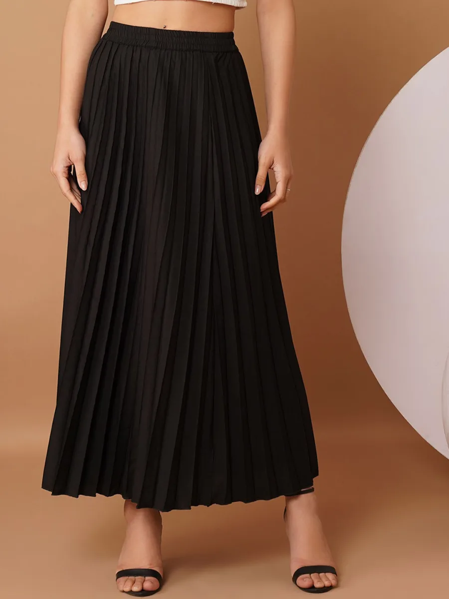Pleated Flared Maxi Skirt